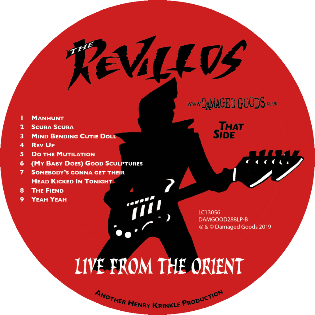 The Revillos' Live From Orient 12in LP on-body label that side