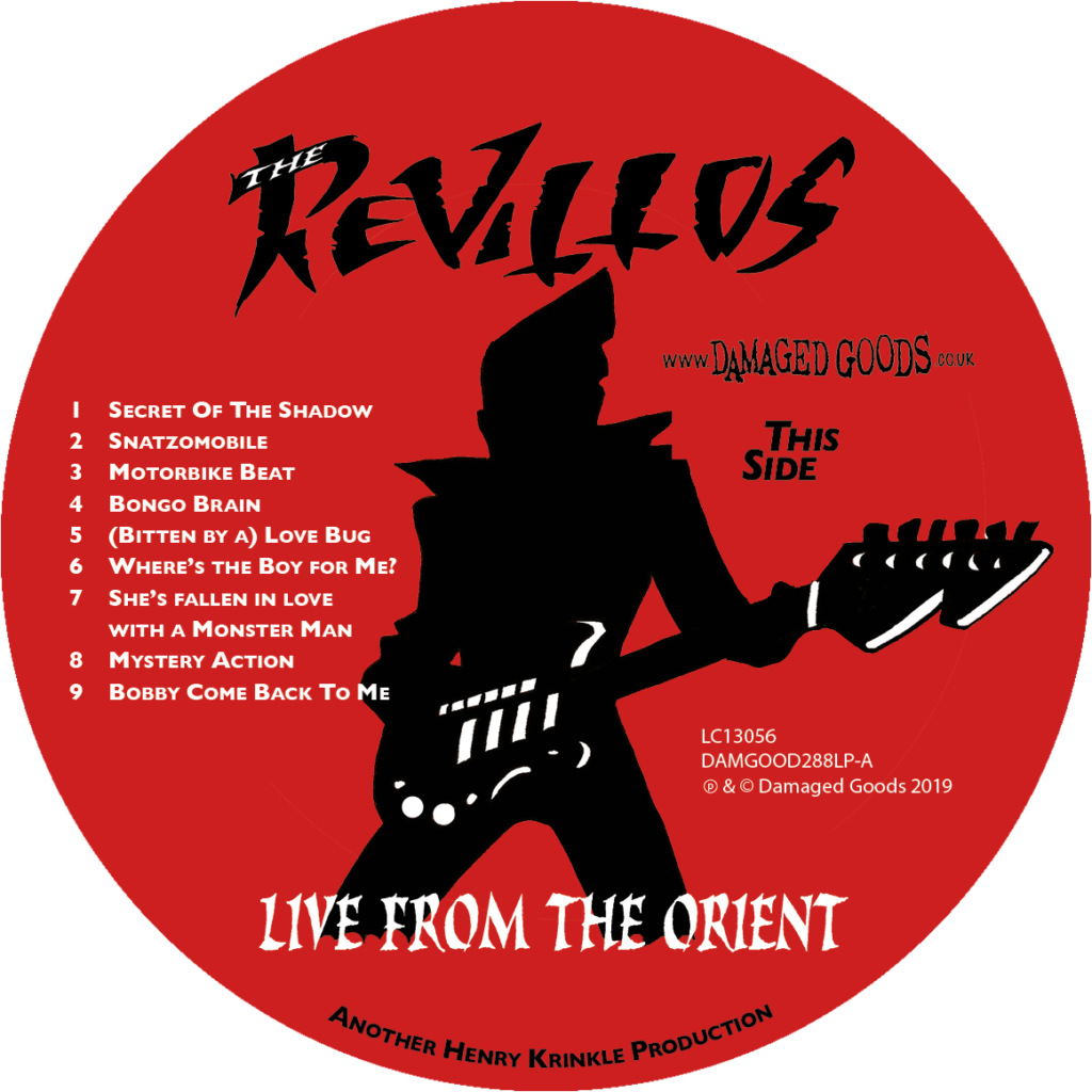 The Revillos' Live From Orient 12in LP on-body label this side